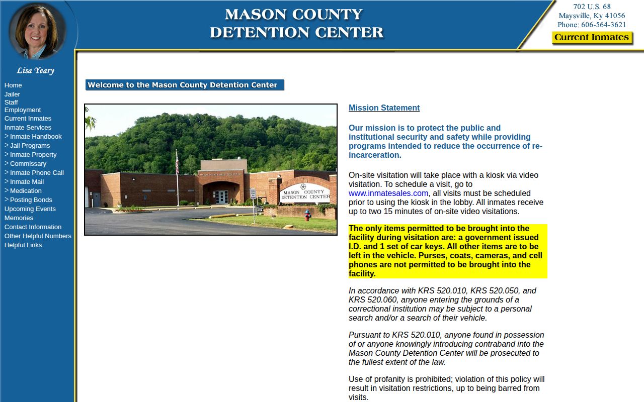 Mason County Detention Center website used for Fleming County release records