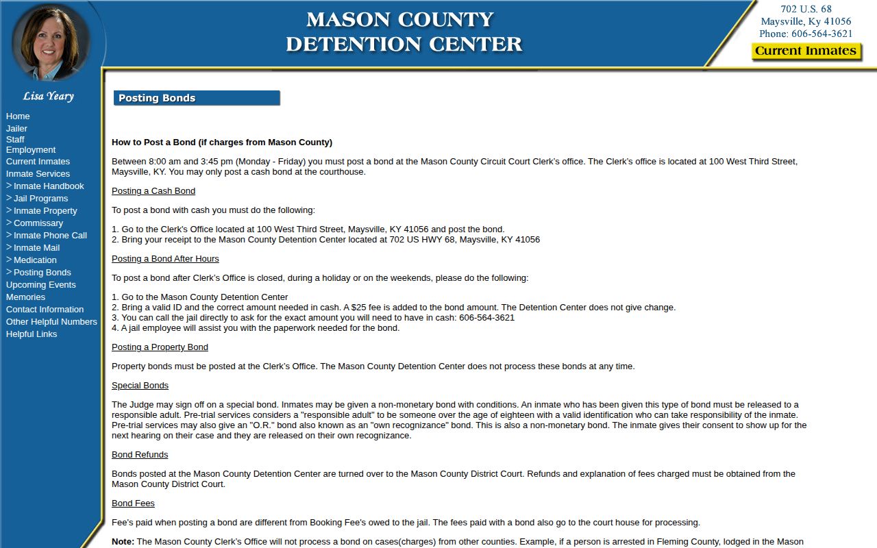 Fleming County 24 hour release bond instructions at Mason County Detention Center